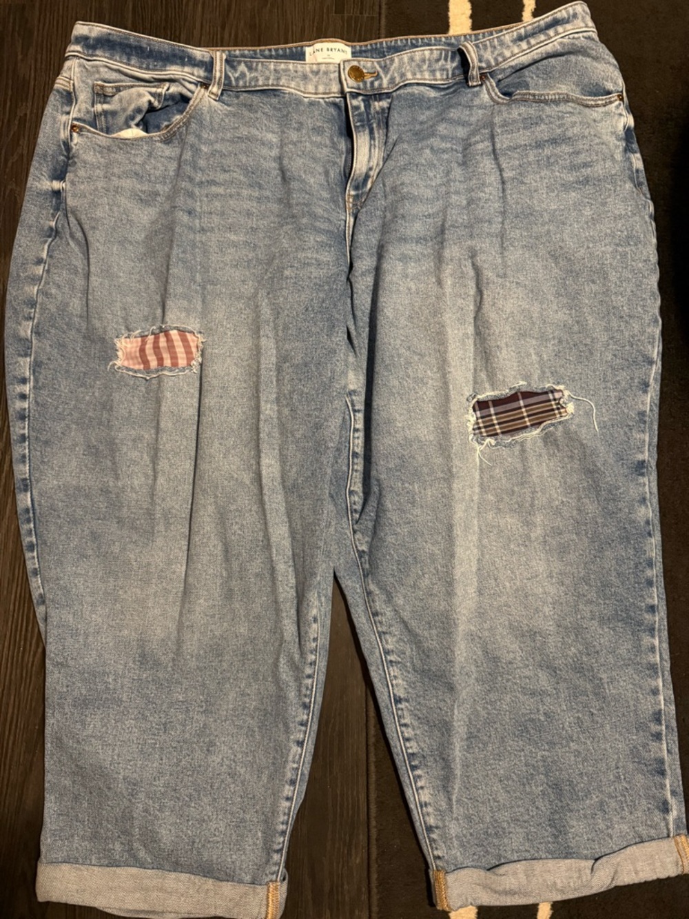 Lane Bryant Relaxed Boyfriend Jeans with Plaid Patch Details, smoke free home.